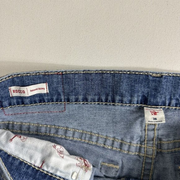 True Religion Men 36x34 Rocco No Flap Big T Relaxed Skinny Jeans Distressed ￼‎ - Picture 8 of 12